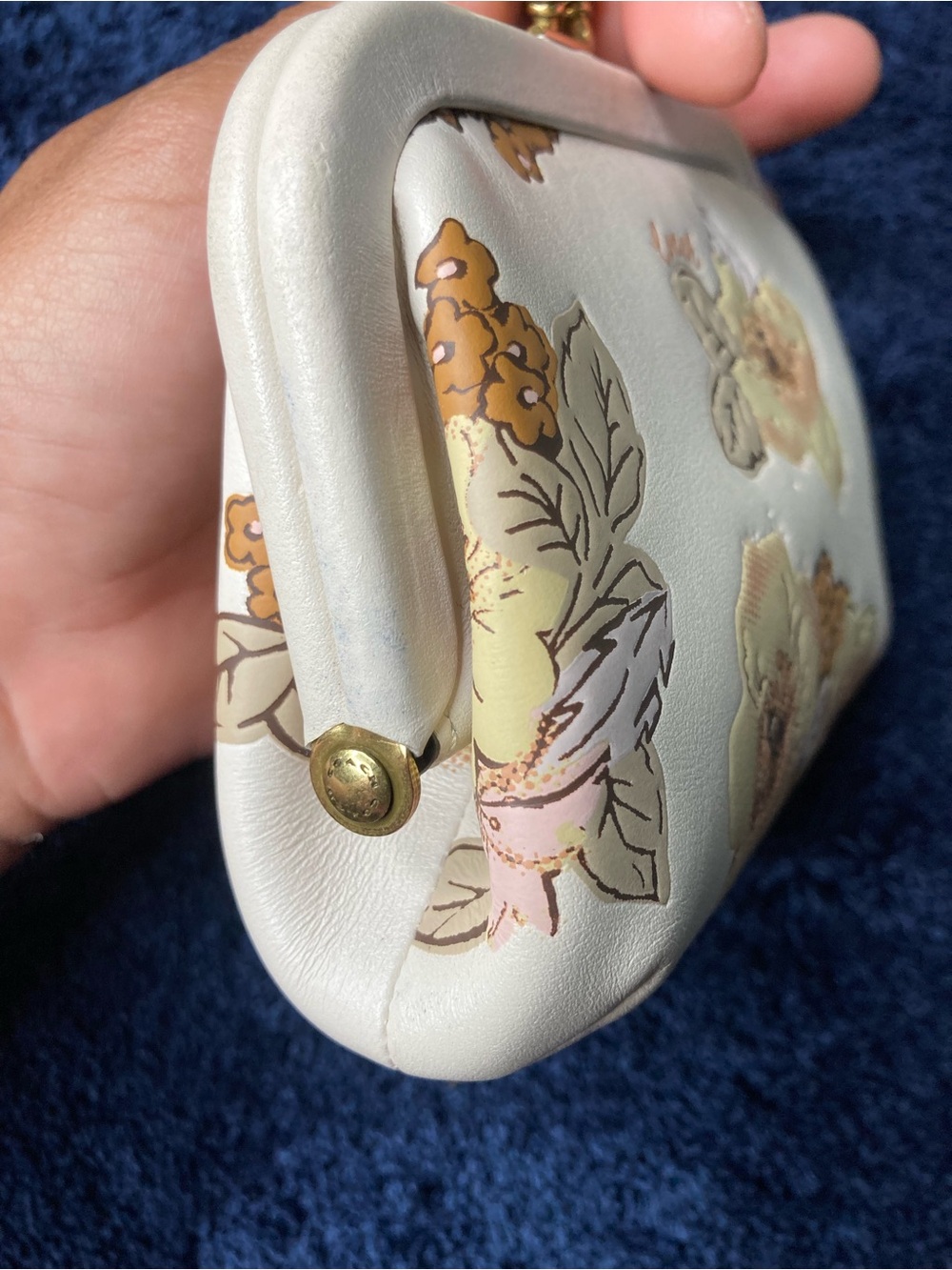 Coach Cream Floral Kiss-Lock Wristlet in Yellow and Brown - Picture 6 of 11